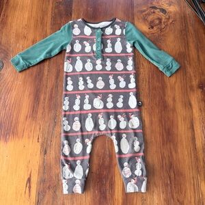 Green and Gray Snowman Print Kids One Piece